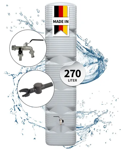 4rain QUADRO Regentonne Wandtank Komplett-Set 270 Liter betongrau