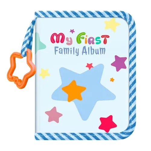 Fintie Baby Fotoalbum 4x6 Zoll, 18 Fotos Mein erstes Familienalbum Buch mit weichem Stoffeinband & Haken für Neugeborene/Kleinkinder/Kinder/Baby-Dusche-Erinnerung-Geburtstagsgeschenke (Bunte Sterne)