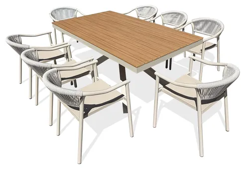8-sitzige Garten-Essgruppe aus Aluminium – Greige