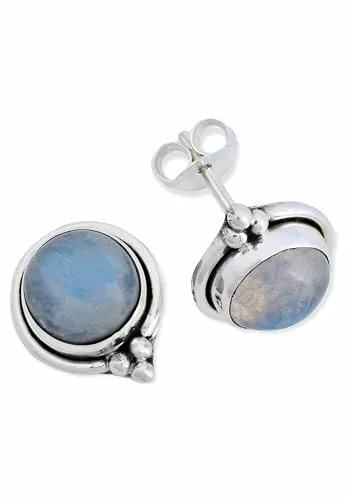Ohrstecker 925 Silber Mondstein weißer Stein schimmer Edelstein Ohrringe echt Silber Damen Sterling Silber Stecker Geschenk(MOS-065-04)