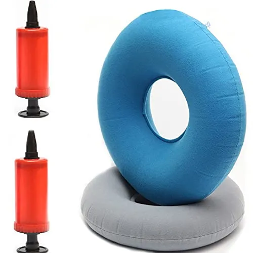 Stück Aufblasbares Ringkissen, Kissen mit Inflator Pumpe Aufblasbare Donut Ring Kissen, für Autositze, Rollstühle, Hämorrhoidenbehandlung, Sitzende Praxis (Grau, Blau) 2
