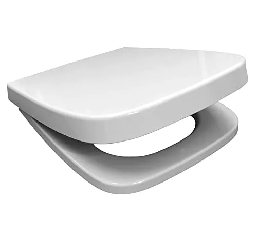 WC Sitz mit Absenkautomatik Softclose eckig | passend für Keramag Renova Nr. 1 Plan | weiß | Edelstahlscharnier | antibakterielles Duroplast | TakeOff | Toilettendeckel Klodeckel