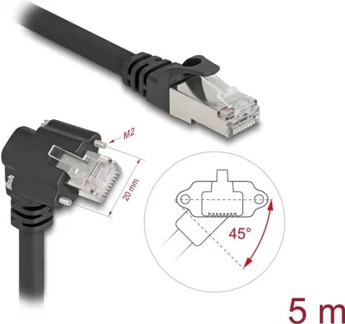Delock Netzwerkkabel 5m gewinkelt und drehbar - Multimedia, Netzwerk, Netzwerkkabel - Flexibles RJ-45 Kabel mit Schraubverbindung für stabile Gigabit Ethernet-Verbindungen, ideal für enge Räume.