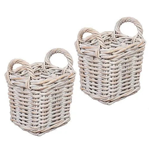 LEBENSwohnART BAKUL Rattankörbe, Körbchen geflochten 2er Set ca.20cm, Weiß | 2 geflochtene Rattankörbe mit Griffen, als Körbchen für kleinere Alltagsutensilien, Deko und vielseitige Aufbewahrung