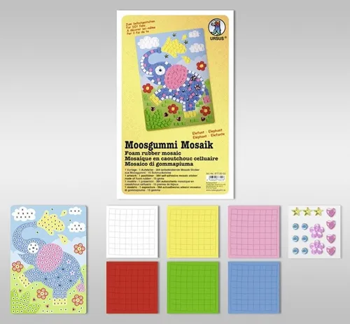 BASTELMAPPE MOOSGUMMI MOSAIK ELEFENT BASTELN KLEBEN NACH ZAHLEN NEU