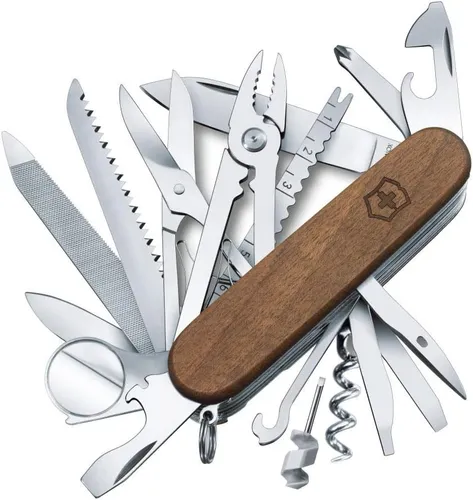 Victorinox Swiss Champ Holz - Multifunktionales Taschenmesser - Hochwertiges Taschenmesser in Braun/Silber, ideal für Outdoor-Abenteuer und handwerkliche Projekte mit zahlreichen Funktionen.