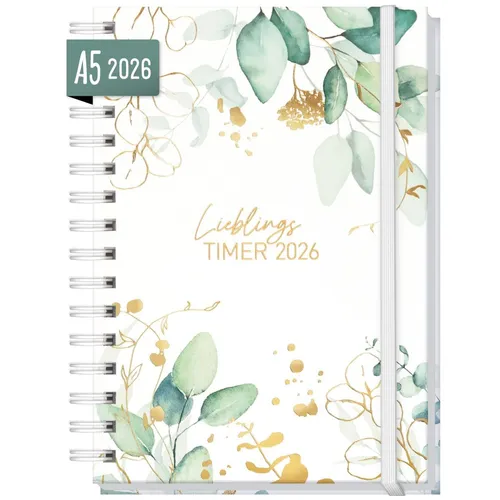 Lieblings-Timer 2026 - A5 Organizer mit Blattgold - Eleganter A5 Organizer für 2026 mit hochwertiger Folienprägung, praktischer Wire-O-Bindung und viel Platz für Notizen, Termine und persönliche Erinnerungen.