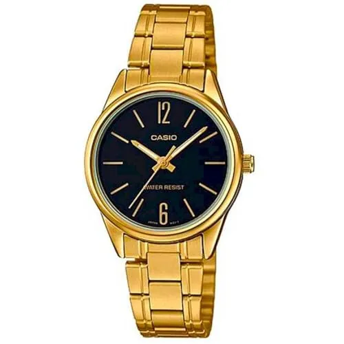 CASIO Quarzuhr für Damen - Elegante Armbanduhr mit 3 ATM Wasserdichtigkeit, robustem mineral Glas und edlem Armband aus rostfreiem Stahl IP Gold – ideal für stilbewusste Frauen.