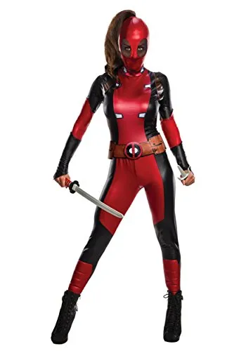 Rubie's Offizielles Disney-Kostüm Deadpool für Damen, Größe M - Kostüm-Outfits für Erwachsene: Offizielles Deadpool-Kostüm mit bedrucktem Catsuit und Maske, ideal für Halloween und Mottopartys.