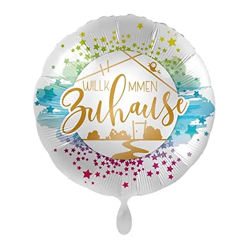 Luftballon-Markt 1 Folienballon Willkommen Zuhause Welcome Ballon rund Satin bunt 43 cm ungefüllt Ballongas geeignet