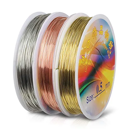 Hyber&Cara Schmuckdraht, 60m x 0,5 mm Basteldraht, Silber/Gold/Roségold Kupferdraht für Basteln und Schmuckherstellung