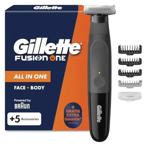 Gillette Fusion One Hybrid Rasierer Herren Elektrisch, Schwarz – Vielseitiger Barttrimmer und Körperrasierer