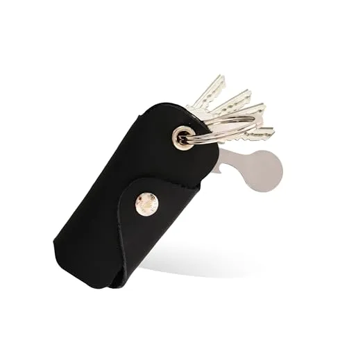 Bodesa Valore Premium Qualität Schlüsseltasche aus Echtem Leder | Schlüsseletui mit Einkaufswagenlöser | Key Organizer für 1-5 Schlüssel | Schlüsselanhänger mit Flaschenöffner (schwarz)