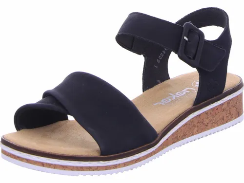 RIEKER Damen Sandalette Gr. 42, schwarz - Wanderschuhe aus Lederimitat, klassischer Stil mit Klettriemchen, ideal für den Sommer und den Urlaub, komfortable Keilsandale mit 3,5 cm Absatzhöhe.