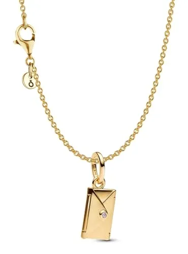 PANDORA Damen-Kette Schmuckset Goldfarben mit Anhänger Liebesbrief Bundle, modisches Geschenk-Set Halskette für Frauen mit Brief-Charm, Zeichen der Liebe 21533