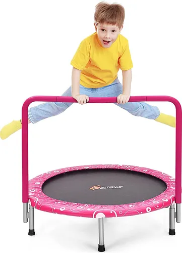 GOPLUS 92 cm Kinder Mini Trampolin mit Haltegriff – Klappbar, bis 150 kg belastbar