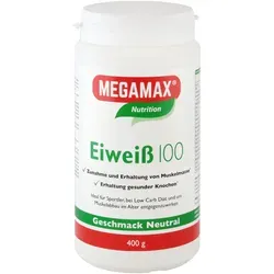 Megamax Eiweiss Neutral 400g - Hochwertiges Molkenprotein & Milcheiweiß für Muskelaufbau - Mehrkomponenten Proteine, 80% Proteinanteil, ideal für Muskelaufbau und Diät, aspartamfrei und glutenfrei, perfekt zum Backen und für Low-Carb Ernährung.