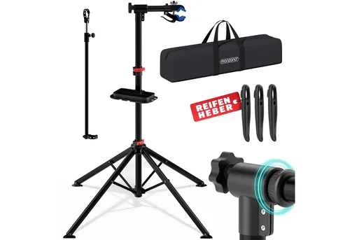 monzana Fahrrad-Montageständer MZH190, klappbar und höhenverstellbar - Fahrrad-Montageständer, klappbar von 108-190cm, ideal für eine flexible Nutzung und einfache Aufbewahrung.