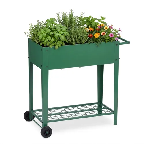 Relaxdays Hochbeet mit Rädern und Gitterablage in Grün - Das praktische Hochbeet mit Rädern erleichtert das Gärtnern! Ideal für Balkon, Garten und Terrasse, schont es Rücken und Knie. Mit Ablage für Gartenzubehör und optimalem Schutz vor Unkraut. Wetterfestes Material sorgt für Langlebigkeit.