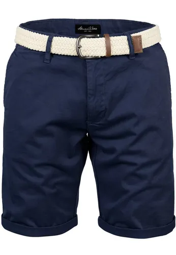 Amaci&Sons Chinoshorts BERWYN Herren Bermuda Short inkl. Gürtel blau W38 - Bequeme Chinoshorts für Herren in Navyblau, Regular Fit mit seitlichen Eingrifftaschen. Pflegeleicht und ideal für warme Tage – inklusive modischem Gürtel.