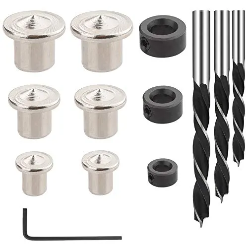 Rybtd 13 Stück Dübelsetzer Set | Holzdübel-Zentrierspitzen Ø6-10MM | Tiefenanschlagringe set Ø6-10MM Tiefenstopps | Bohrer Set Metall Ø6-10MM, für Holzverbindungssystem Holzbearbeitung