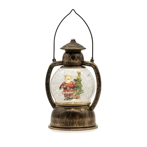hellum LED Schneekugel mit Weihnachtsmann, Batterie & Timer, für innen | Weihnachtslaterne mit Schneegestöber warmweiß, 14x20cm, Schneekugel mit Licht & Glitzer für Fensterbank, Tisch 152937