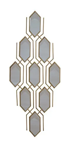 möbel direkt online Wanddekoration mit Spiegeleinlagen - Moderne Wanddeko aus antik goldfarbenem Metall mit 9 Spiegeln, vielseitig aufhängbar und ideal für stilvolle Akzente in jedem Raum.