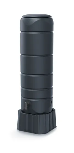 Prosperplast Regentonne Vuelta 110 l - Set 3-tlg - Bewässerung mit 110 l Fassungsvermögen, viereckig und platzsparend, inklusive Unterstand und Wasserhahn in elegantem anthrazit.