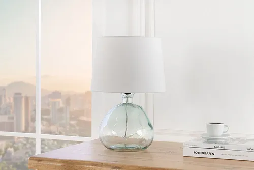 riess-ambiente Tischleuchte CLASSIC 45cm transparent/weiß - Moderne Nachttischleuchte aus recyceltem Glas mit maritimem Flair, ideal für eine gemütliche Beleuchtung in jedem Raum.