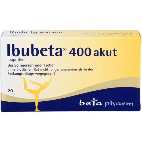 Ibubeta 400 Akut Filmtabletten - Praktische 20 ST Packung für die schnelle Linderung von leichten bis mäßig starken Schmerzen. Ideal für den Einsatz bei Kopfschmerzen, Zahnschmerzen und Fieber.