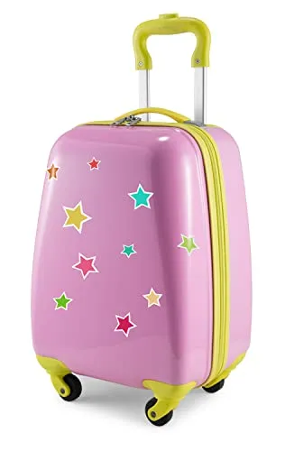 Hauptstadtkoffer - for Kids - Kindergepäck + Reflektierende Aufkleber Sterne, Kinderkoffer, Hartschalenkoffer, Reise Trolley für Kinder, Handgepäck, 24 Liter, Pink