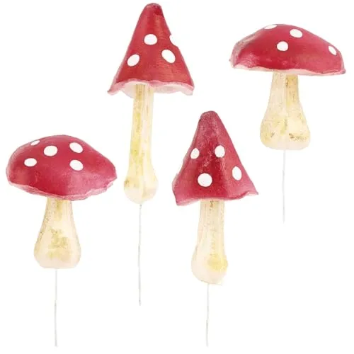 com-four® 4X Fliegenpilz - künstliche Pilze zum Einstecken in Kränze und Gestecke - Schwammerl als tolle Herbstdekoration - Kunst-Pilze