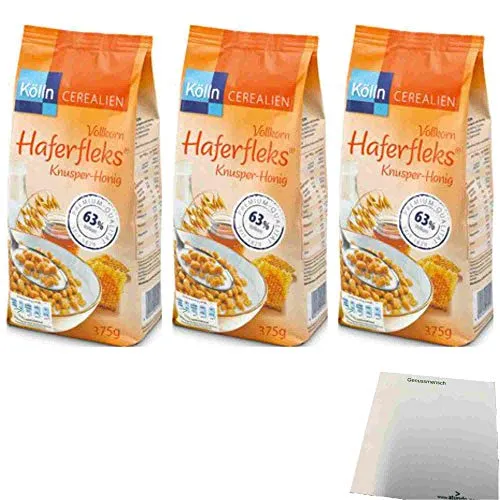 Kölln Vollkorn Haferfleks Knusper-Honig 3er Pack (3x375g Beutel) + usy Block