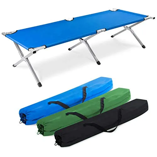 Faltbares Army Feldbett aus Aluminium - Klappbares Campingbett (Blau) - Leichtgewicht und komfortable Abmessungen: Ideal für Camping oder als Gästebett. Mit stabilem Klappmechanismus und Tragetasche für einfachen Transport. Maximale Belastung bis 150 kg, perfekt für unterwegs.