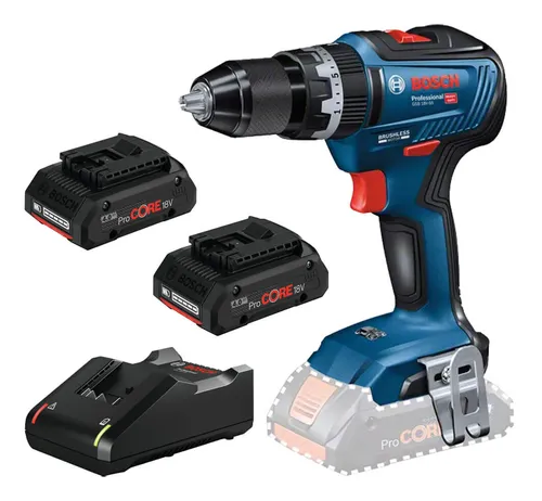 Bosch GSB 18V-55 Professional Akku Schlagbohrschrauber - Akkuschrauber mit 55 Nm Drehmoment und Brushless-Motor, inklusive 2x ProCORE 4,0 Ah Akkus und Ladegerät – ideal für anspruchsvolle Bauprojekte.