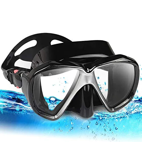 Taucherbrille für Erwachsene mit Anti-Nebel Schnorchelmaske, Schwimmmaske gehärtetem Glas und Nasenabdeckung zum Schnorcheln und Schwimmen (A-Schwarz)