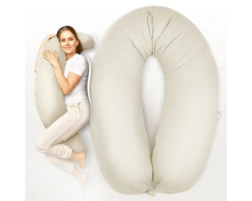 SEI Design Stillkissen Seitenschläferkissen XXL Babynest - Baby Erstausstattung Neugeborene, Schwangerschaftskissen 190x30 cm, Schwangerschaftskissen mit Bezug, Musselin Bezug 100% BIO Baumwolle, 100% Vegan