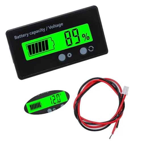 VooGenzek Batteriekapazitäts-Voltmeter-Monitor, Universelle Blei-Säure-Lithium Batterie-Status-Anzeige Tester Voltmeter Monitor, LCD-Display, DC 12V 24V 36V 48V Batteriemessgerät (Grün Licht)