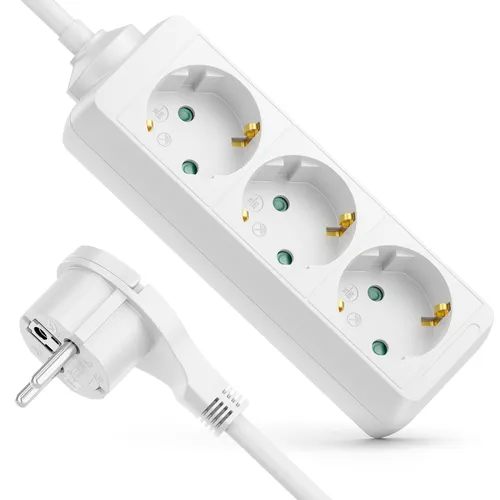 deleyCON 3 Fach Steckdosenleiste mit Flachstecker Stromleiste für Innenbereich 5m Kabel Flachkontakt-Stecker Robustes Kunststoffgehäuse Weiß