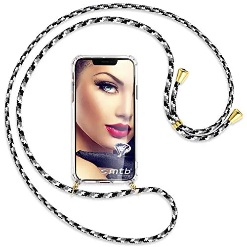 mtb more energy® Handykette kompatibel mit Samsung Galaxy A55 - Camouflage weiß/Goldfarbene Ösen - Smartphone Hülle zum Umhängen - Anti Shock Full TPU Case