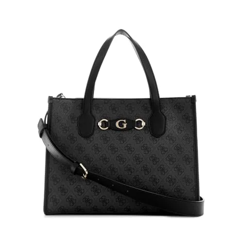 Guess Izzy Coal Logo Damen-Handtasche - Damen-Schultertaschen mit markantem Logo-Muster und edlen Details, ideal zur stilvollen Organisation Ihrer Utensilien.