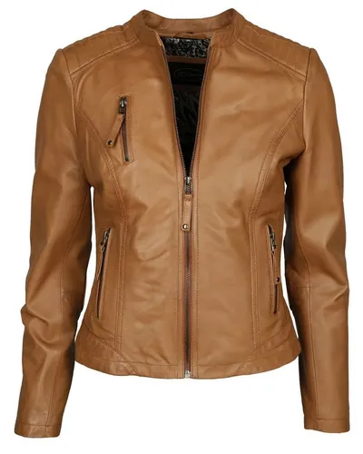JCC Lederjacke 125302 Cognac 44 - Trendige Bikerjacke - Funktionsjacke im Bikerstil, leicht tailliert und mit praktischen Seitentaschen mit Reißverschluss für optimalen Tragekomfort.