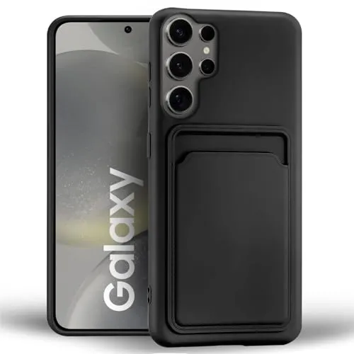CoolGadget Kartenhülle Handy für Samsung Galaxy S24 Ultra Card Case, Schutzhülle mit Kartenfach & TPU Stoßschutz und Microfaserfutter, kompatibel mit Samsung Galaxy S24 Ultra (6,8 Zoll), Schwarz