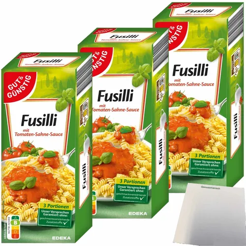 Gut&Günstig Fusilli mit Tomaten-Sahne-Sauce 3er Pack 3x375g Packung usy Block