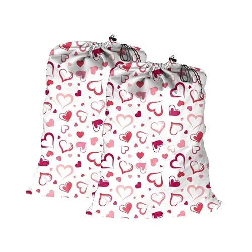Maishijie 2 x strapazierfähige Wäschesäcke aus Baumwollleinen (Herz)