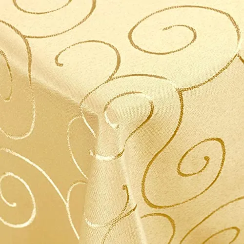 Kringel/Circle Tafeldecke Form, Größe & Farbe wählbar- Eckig 130 x 340 cm - Gelb Damast Tischdecke
