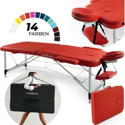 Mobile Massageliege - Alufüße mit 2 Zonen-Klappbar, Massagetisch, Massagebett-höhenverstellbar inkl. Kopfstütze, Tasche Farbe: Rot - Rot