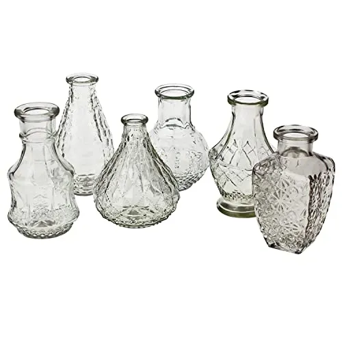 TLG. Set Vasen aus Glas im Vintage Look H 12-14 cm - in Zwei Größen erhältlich - Tischvasen Shabby Chic - Blumenvasen - Glasvasen klein - Vasen Tischdeko Größe 6 x (H 12-14 cm) 6
