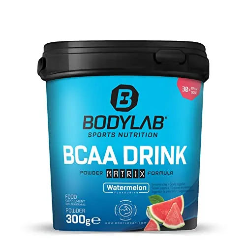 Bodylab24 BCAA Drink Powder Matrix Formula Wassermelone 300g, enthält 5g BCAA pro Portion, mit Glutamin, Vitaminen und Magnesium, beliebt bei Sportlern