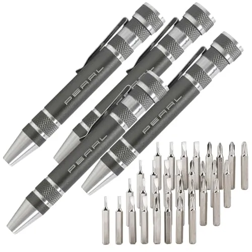 PEARL Brillen Schraubenzieher: 4er-Set 8in1-Schraubendreher im Kugelschreiber-Design (Kugelschreiber-Schraubenzieher, Stifte, Uhrenwerkzeug)